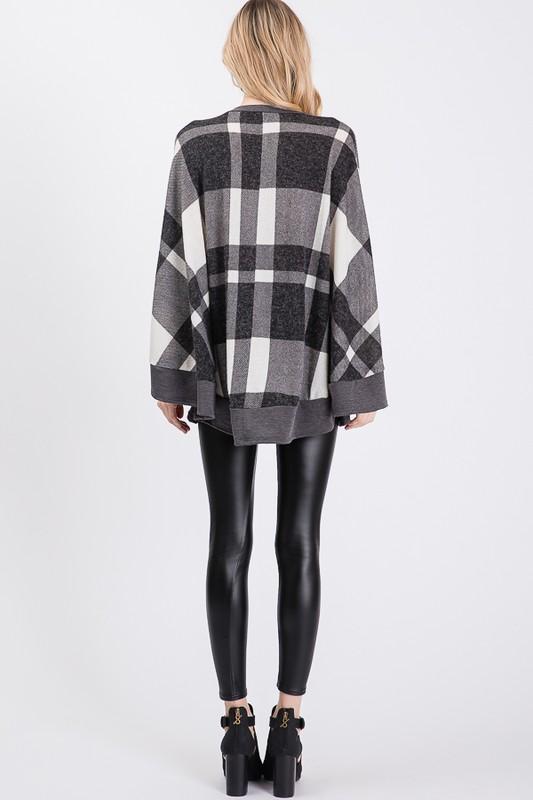 BRUSHED PLAID PONCHO