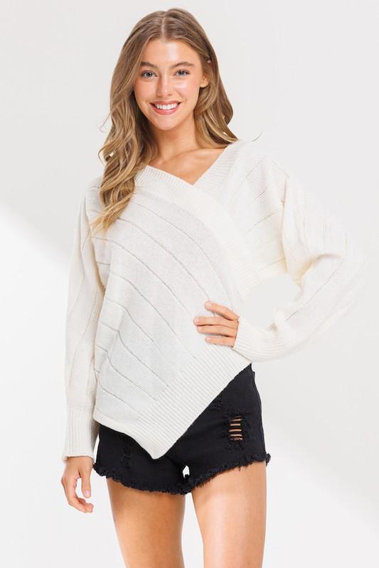 WRAPPED SWEATER WITH UNEVEN BOTTOM